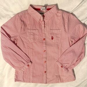 Okaidi Obaibi France Striped Cotton Button Down Shirt Girls 5 Red White Blouse
